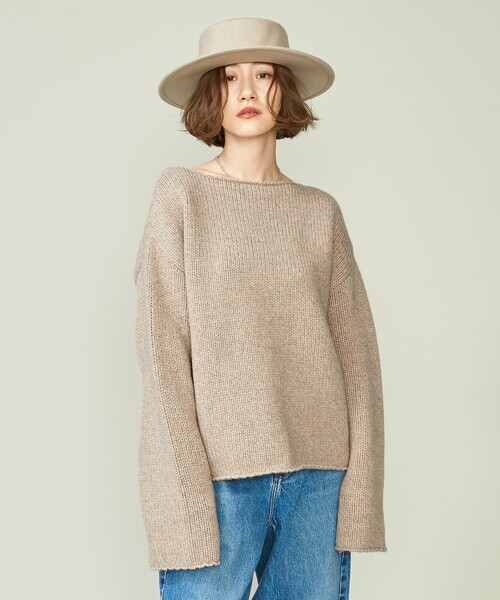 conte(コンテ)の「<conte>ミックス ボートネックニット(ニット/セーター・レディース・ベージュ/ライトブルー・FREE)」の2枚目の写真