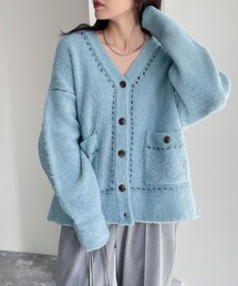 ふわふわ配色ミディ丈カーディガン