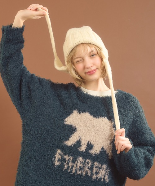 MUHET(ミュエータ)の「フェザーヤーンクマニット(ニット/セーター・レディース・ネイビー/グリーン・X-LARGE/MEDIUM)」の2枚目の写真