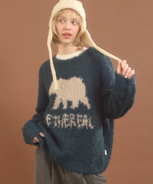 MUHET(ミュエータ)の「フェザーヤーンクマニット(ニット/セーター・レディース・ネイビー/グリーン・X-LARGE/MEDIUM)」の15枚目の写真