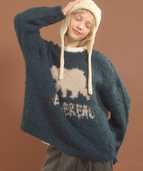 MUHET(ミュエータ)の「フェザーヤーンクマニット(ニット/セーター・レディース・ネイビー/グリーン・X-LARGE/MEDIUM)」の14枚目の写真