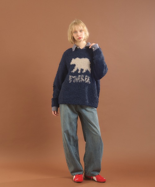 MUHET(ミュエータ)の「フェザーヤーンクマニット(ニット/セーター・レディース・ネイビー/グリーン・X-LARGE/MEDIUM)」の8枚目の写真