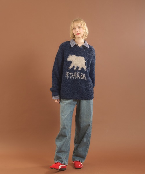 MUHET(ミュエータ)の「フェザーヤーンクマニット(ニット/セーター・レディース・ネイビー/グリーン・X-LARGE/MEDIUM)」の9枚目の写真