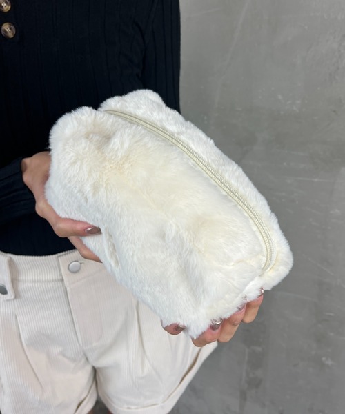 リアルファーポーチ。 フォックスファー巾着バッグ リアルファー フォックス ポーチ