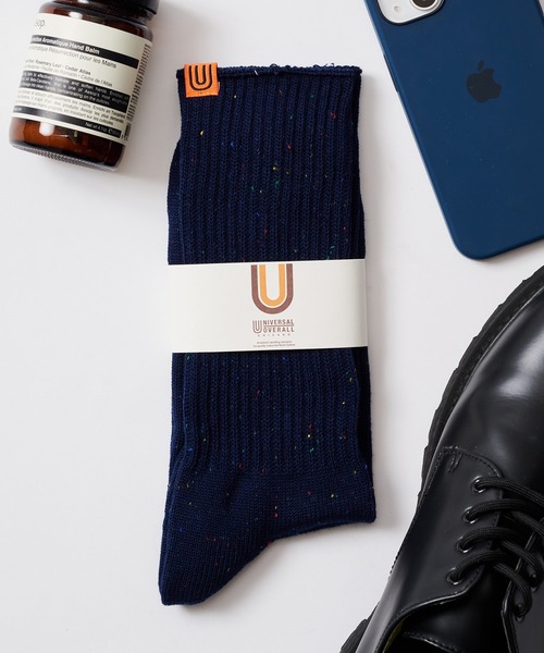 UNIVERSAL OVERALL（ユニバーサルオーバーオール）の「【UNIVERSAL OVERALL】ネップリブ編みクルーソックス LU-021（ソックス/靴下・メンズ・ホワイト/ブラック/ネイビー/ブルー/オレンジ/イエロー/ライム/グレー・FREE）」の2枚目の写真