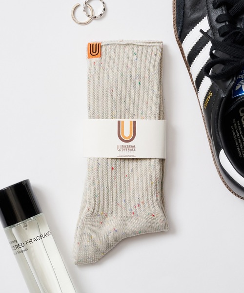 UNIVERSAL OVERALL（ユニバーサルオーバーオール）の「【UNIVERSAL OVERALL】ネップリブ編みクルーソックス LU-021（ソックス/靴下・メンズ・ホワイト/ブラック/ネイビー/ブルー/オレンジ/イエロー/ライム/グレー・FREE）」の4枚目の写真