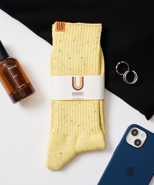 UNIVERSAL OVERALL（ユニバーサルオーバーオール）の「【UNIVERSAL OVERALL】ネップリブ編みクルーソックス LU-021（ソックス/靴下・メンズ・ホワイト/ブラック/ネイビー/ブルー/オレンジ/イエロー/ライム/グレー・FREE）」の7枚目の写真