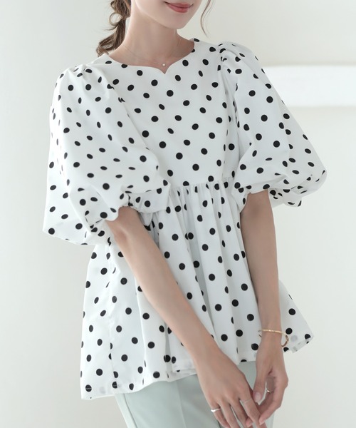 MERAKI（メラキ）の「ドットパフスリーブペプラムブラウス（シャツ/ブラウス・レディース・ブラック/ホワイト・FREE）」の15枚目の写真