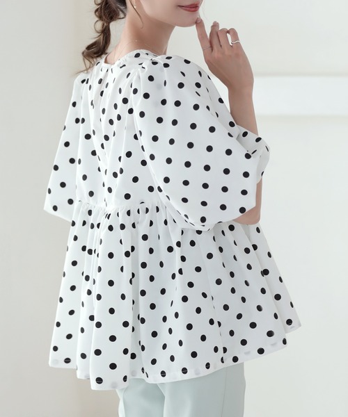MERAKI（メラキ）の「ドットパフスリーブペプラムブラウス（シャツ/ブラウス・レディース・ブラック/ホワイト・FREE）」の16枚目の写真