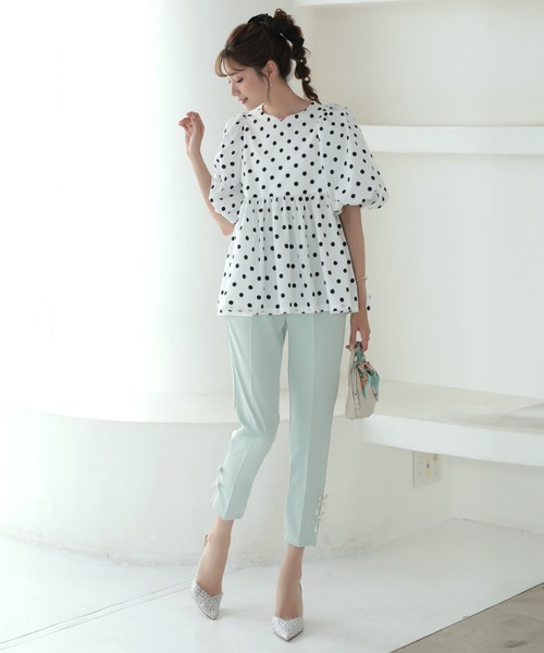 MERAKI（メラキ）の「ドットパフスリーブペプラムブラウス（シャツ/ブラウス・レディース・ブラック/ホワイト・FREE）」の17枚目の写真