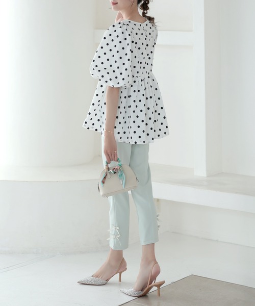 MERAKI（メラキ）の「ドットパフスリーブペプラムブラウス（シャツ/ブラウス・レディース・ブラック/ホワイト・FREE）」の18枚目の写真