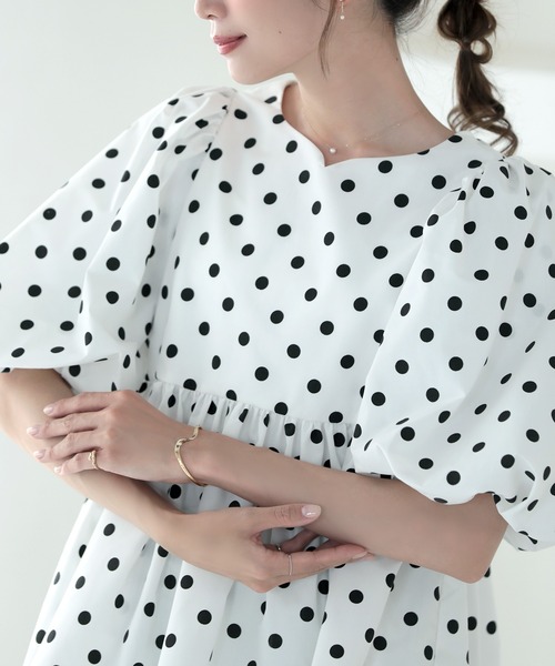 MERAKI（メラキ）の「ドットパフスリーブペプラムブラウス（シャツ/ブラウス・レディース・ブラック/ホワイト・FREE）」の19枚目の写真