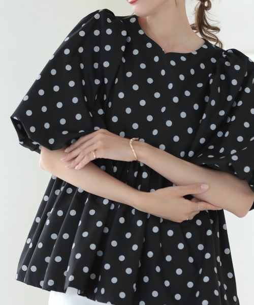 MERAKI（メラキ）の「ドットパフスリーブペプラムブラウス（シャツ/ブラウス・レディース・ブラック/ホワイト・FREE）」の21枚目の写真