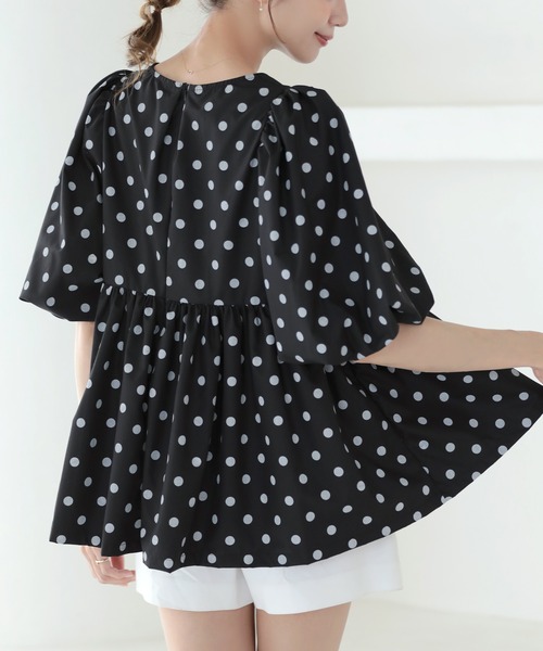 MERAKI（メラキ）の「ドットパフスリーブペプラムブラウス（シャツ/ブラウス・レディース・ブラック/ホワイト・FREE）」の22枚目の写真
