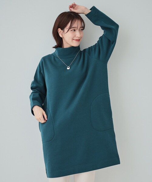 SHOO・LA・RUE(シューラルー)の「◆【S-LL】裏起毛であったか スタンドカラーコクーンチュニック【SHOO WARM】(チュニック・レディース・ブルーグリーン/ブラック/チャコールグレー・01/02/03/04)」の3枚目の写真