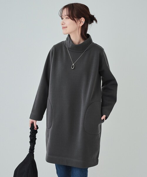SHOO・LA・RUE(シューラルー)の「◆【S-LL】裏起毛であったか スタンドカラーコクーンチュニック【SHOO WARM】(チュニック・レディース・ブルーグリーン/ブラック/チャコールグレー・01/02/03/04)」の2枚目の写真