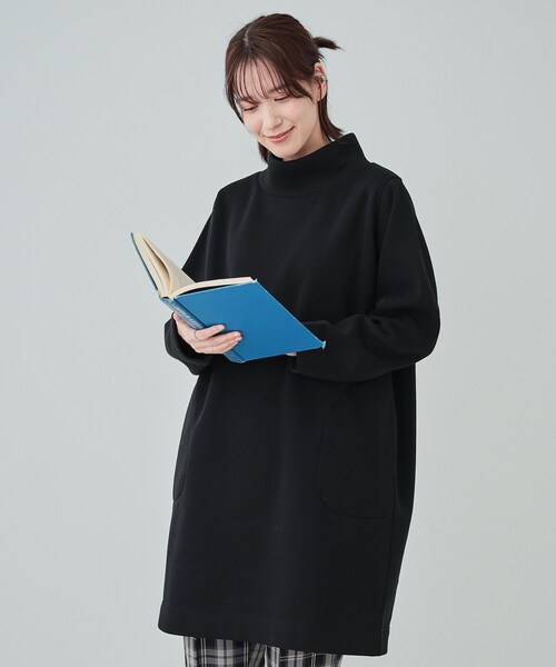 SHOO・LA・RUE(シューラルー)の「◆【S-LL】裏起毛であったか スタンドカラーコクーンチュニック【SHOO WARM】(チュニック・レディース・ブルーグリーン/ブラック/チャコールグレー・01/02/03/04)」の1枚目の写真