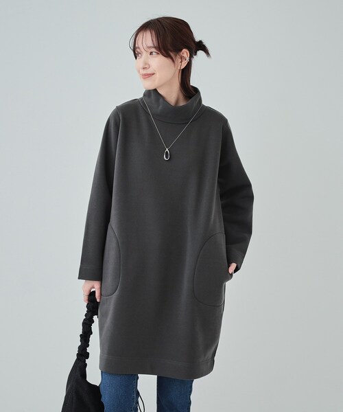SHOO・LA・RUE(シューラルー)の「◆【S-LL】裏起毛であったか スタンドカラーコクーンチュニック【SHOO WARM】(チュニック・レディース・ブルーグリーン/ブラック/チャコールグレー・01/02/03/04)」の12枚目の写真