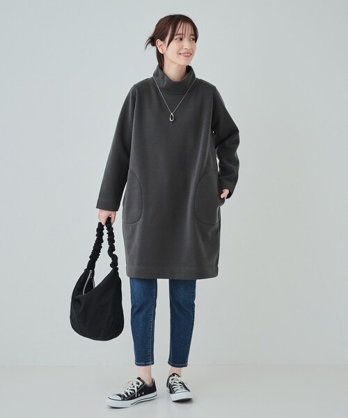 SHOO・LA・RUE(シューラルー)の「◆【S-LL】裏起毛であったか スタンドカラーコクーンチュニック【SHOO WARM】(チュニック・レディース・ブルーグリーン/ブラック/チャコールグレー・01/02/03/04)」の14枚目の写真