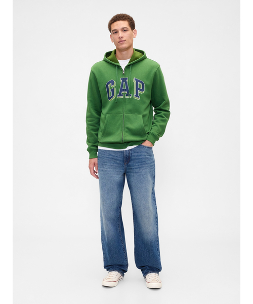 GAP ダークブラウン ジップアップパーカー セール】リラックス GAPロゴ ジップアップパーカー(ユニセックス
