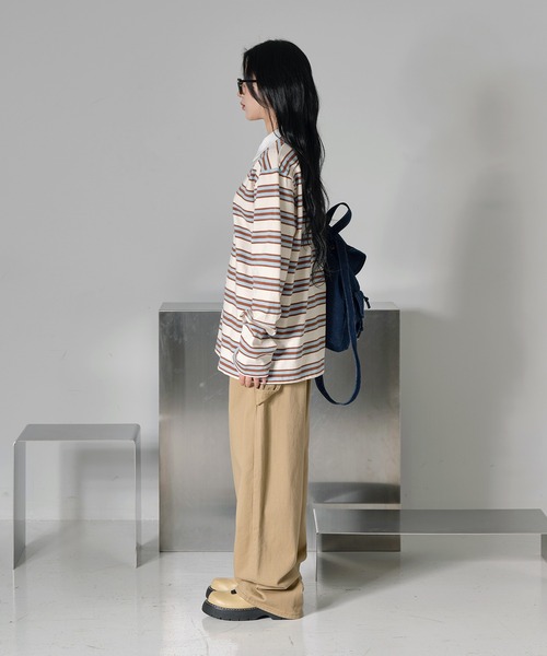 FOLLOWIN（フォロウィン）の「[FLW MADE]オーバーサイズストライプボーダーカラーラグビーロンTシャツカットソー（Tシャツ/カットソー・レディース・バーガンディー/スカイブルー・FREE）」の15枚目の写真