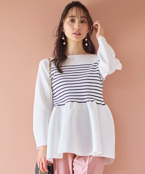 ANY SIS(エニィスィス)の「【洗える】スポンディッシュペプラム ニット(ニット/セーター・レディース・ネイビー系/ホワイト系2/オレンジ系/ブラック系2/ライトグリーン系/ブルー系・0)」の2枚目の写真