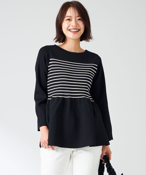 ANY SIS(エニィスィス)の「【洗える】スポンディッシュペプラム ニット(ニット/セーター・レディース・ネイビー系/ホワイト系2/オレンジ系/ブラック系2/ライトグリーン系/ブルー系・0)」の1枚目の写真