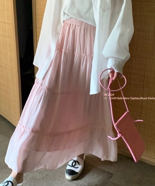 Teem Store(チームストア)の「ティアードロングボリュームフレアスカート(スカート・レディース・ピンク/ホワイト・L/M/S)」の10枚目の写真