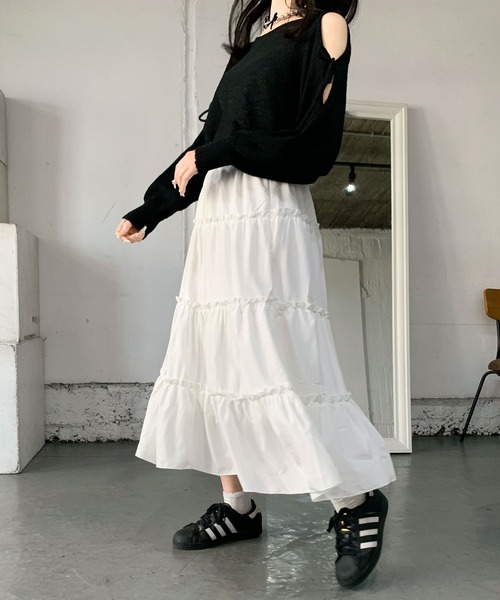Teem Store(チームストア)の「ティアードロングボリュームフレアスカート(スカート・レディース・ピンク/ホワイト・L/M/S)」の8枚目の写真