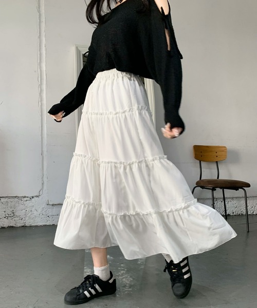 Teem Store(チームストア)の「ティアードロングボリュームフレアスカート(スカート・レディース・ピンク/ホワイト・L/M/S)」の13枚目の写真