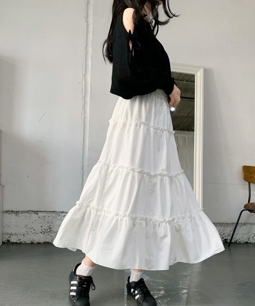 Teem Store(チームストア)の「ティアードロングボリュームフレアスカート(スカート・レディース・ピンク/ホワイト・L/M/S)」の14枚目の写真