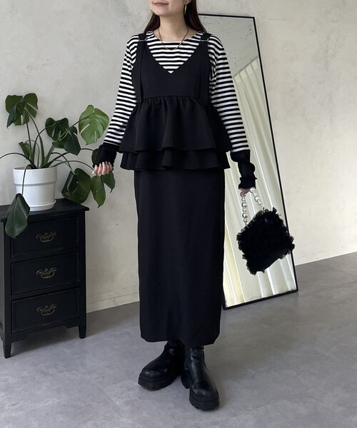 prose verse（プロズヴェール）の「ギャザーフリルペプラムジャンスカ（ワンピース・レディース・ブラック・PL/PM/LARGE/MEDIUM）」の6枚目の写真