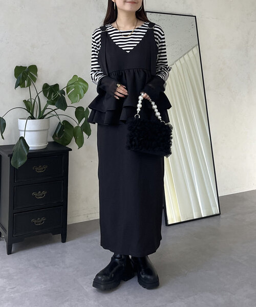 prose verse（プロズヴェール）の「ギャザーフリルペプラムジャンスカ（ワンピース・レディース・ブラック・PL/PM/LARGE/MEDIUM）」の7枚目の写真