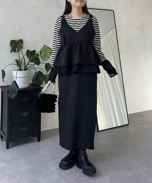 prose verse（プロズヴェール）の「ギャザーフリルペプラムジャンスカ（ワンピース・レディース・ブラック・PL/PM/LARGE/MEDIUM）」の8枚目の写真