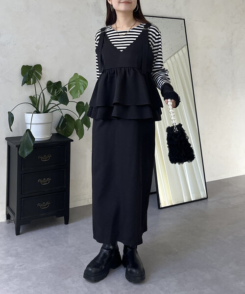 prose verse（プロズヴェール）の「ギャザーフリルペプラムジャンスカ（ワンピース・レディース・ブラック・PL/PM/LARGE/MEDIUM）」の15枚目の写真