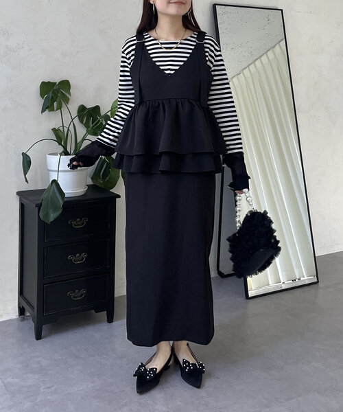 prose verse（プロズヴェール）の「ギャザーフリルペプラムジャンスカ（ワンピース・レディース・ブラック・PL/PM/LARGE/MEDIUM）」の16枚目の写真