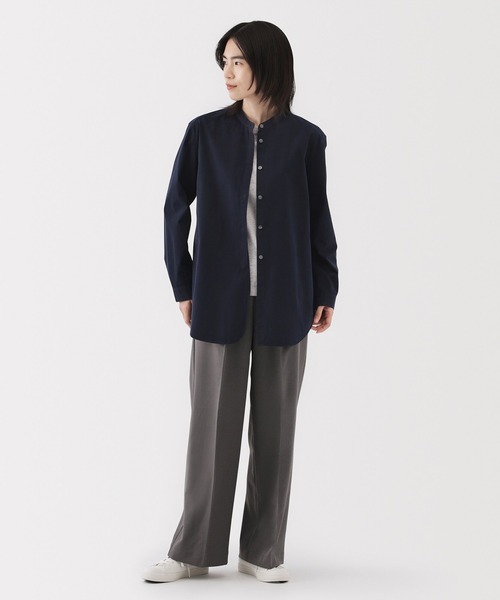 セール】婦人 洗いざらし ブロードスタンドカラーロングシャツ