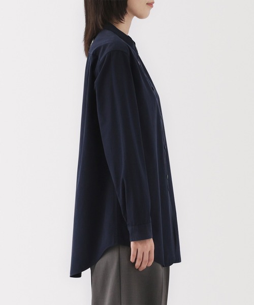 セール】婦人 洗いざらし ブロードスタンドカラーロングシャツ
