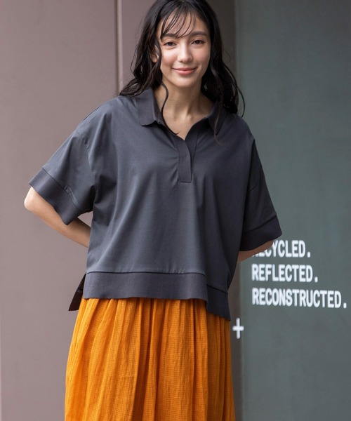 Munich（ミューニック）の「【UVカット】【接触冷感】ショートポロトップス（ポロシャツ・レディース・ダークグレー/ライトカーキ/ホワイト・FREE）」の7枚目の写真