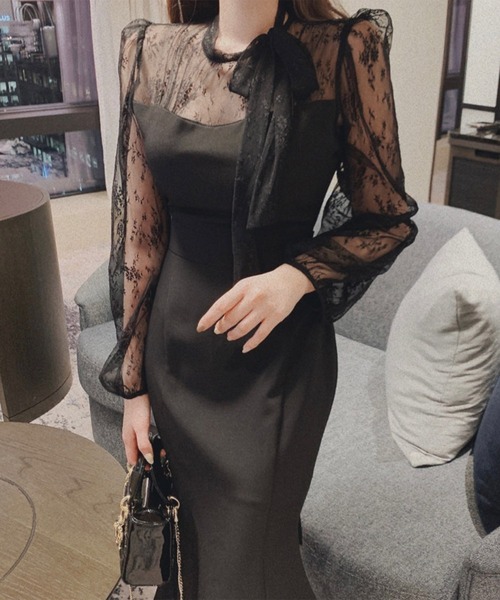 Jasmine Grandiflorum(ジャスミングランディフローラム)の「【Jasmine】シアーレースマーメイドロングワンピース (SS)(ワンピース・レディース・ピンク/ブラック・MEDIUM/SMALL)」の7枚目の写真