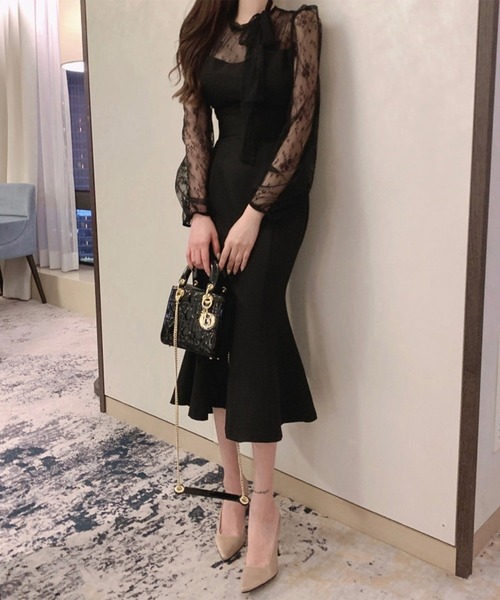 ジャスミングランディフローラム（Jasmine Grandiflorum）/【Jasmine】シーアレースマーメイドロングワンピース Jasmine】シーアレースマーメイドロングワンピース（ワンピース