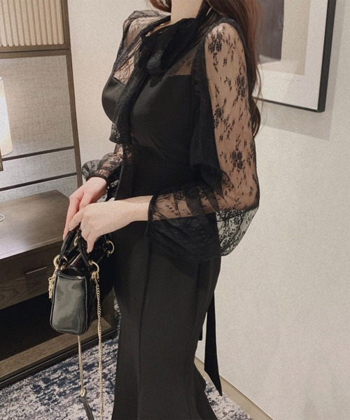 Jasmine Grandiflorum(ジャスミングランディフローラム)の「【Jasmine】シアーレースマーメイドロングワンピース (SS)(ワンピース・レディース・ピンク/ブラック・MEDIUM/SMALL)」の4枚目の写真