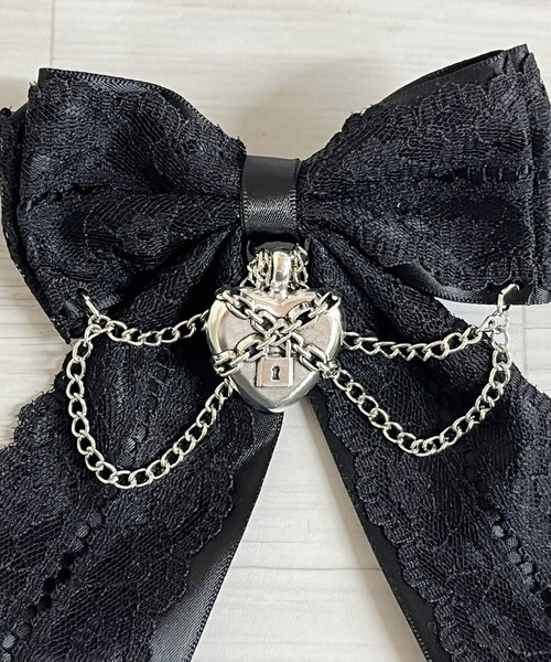新品☆ 限定モデル　ヘアクリップ（Ｌ) ハートロックチャーム×チェーンレースクリップ（バレッタ/ヘア