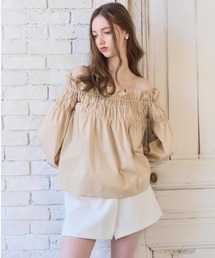 Meline M（メリンエム）の「Ruffled Ribbon Off-Shoulder Blouse  ラッフルリボンオフショルダーブラウス（シャツ/ブラウス）」