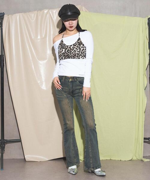 dispark（ディスパーク）の「DISPARK/レオパードキャミドッキングトップス（Tシャツ/カットソー・レディース・ブラック/ホワイト・FREE）」の4枚目の写真