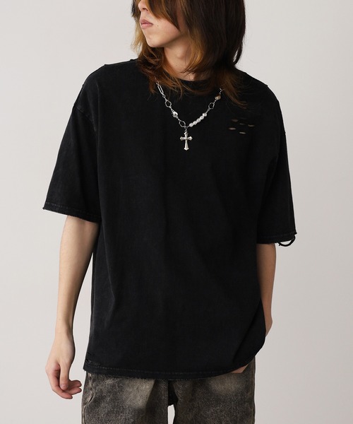 ROOPTOKYO（ループトウキョウ）の「ネックレス付き ダメージ半袖Tシャツ メンズ 夏物 夏服（Tシャツ/カットソー・メンズ・ブラック/ホワイト・M/L）」の2枚目の写真
