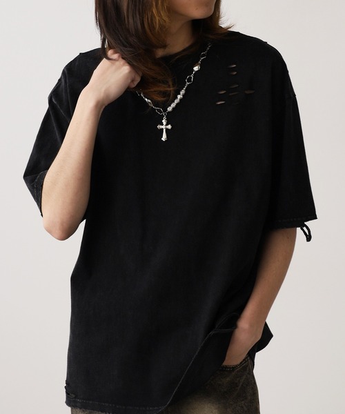 ROOPTOKYO（ループトウキョウ）の「ネックレス付き ダメージ半袖Tシャツ メンズ 夏物 夏服（Tシャツ/カットソー・メンズ・ブラック/ホワイト・M/L）」の8枚目の写真