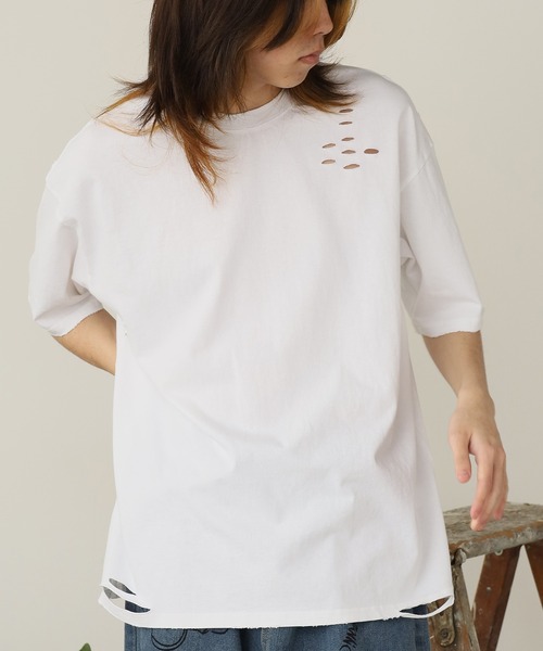 ROOPTOKYO（ループトウキョウ）の「ネックレス付き ダメージ半袖Tシャツ メンズ 夏物 夏服（Tシャツ/カットソー・メンズ・ブラック/ホワイト・M/L）」の19枚目の写真