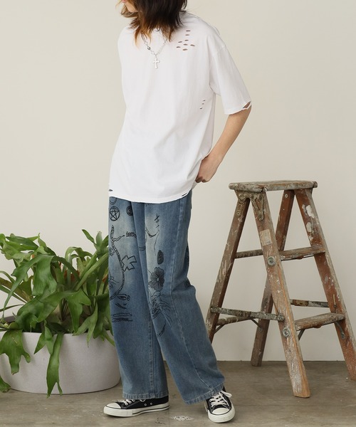 ROOPTOKYO（ループトウキョウ）の「ネックレス付き ダメージ半袖Tシャツ メンズ 夏物 夏服（Tシャツ/カットソー・メンズ・ブラック/ホワイト・M/L）」の21枚目の写真