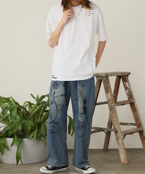 ROOPTOKYO（ループトウキョウ）の「ネックレス付き ダメージ半袖Tシャツ メンズ 夏物 夏服（Tシャツ/カットソー・メンズ・ブラック/ホワイト・M/L）」の22枚目の写真
